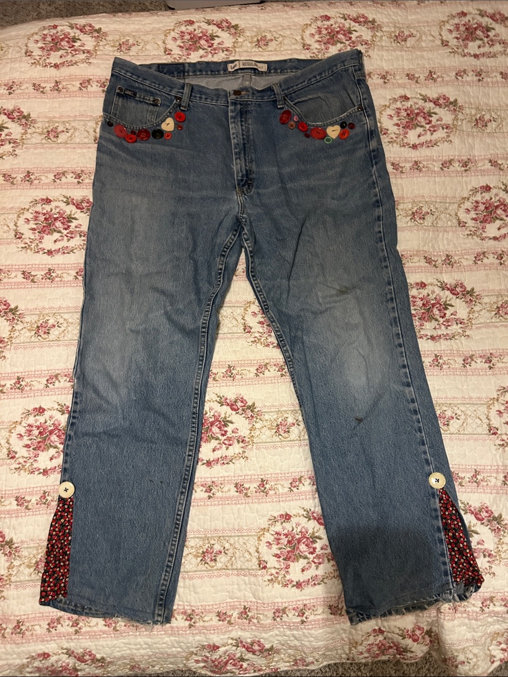 Light Blue Denim Jeans with Button & Patch Detail